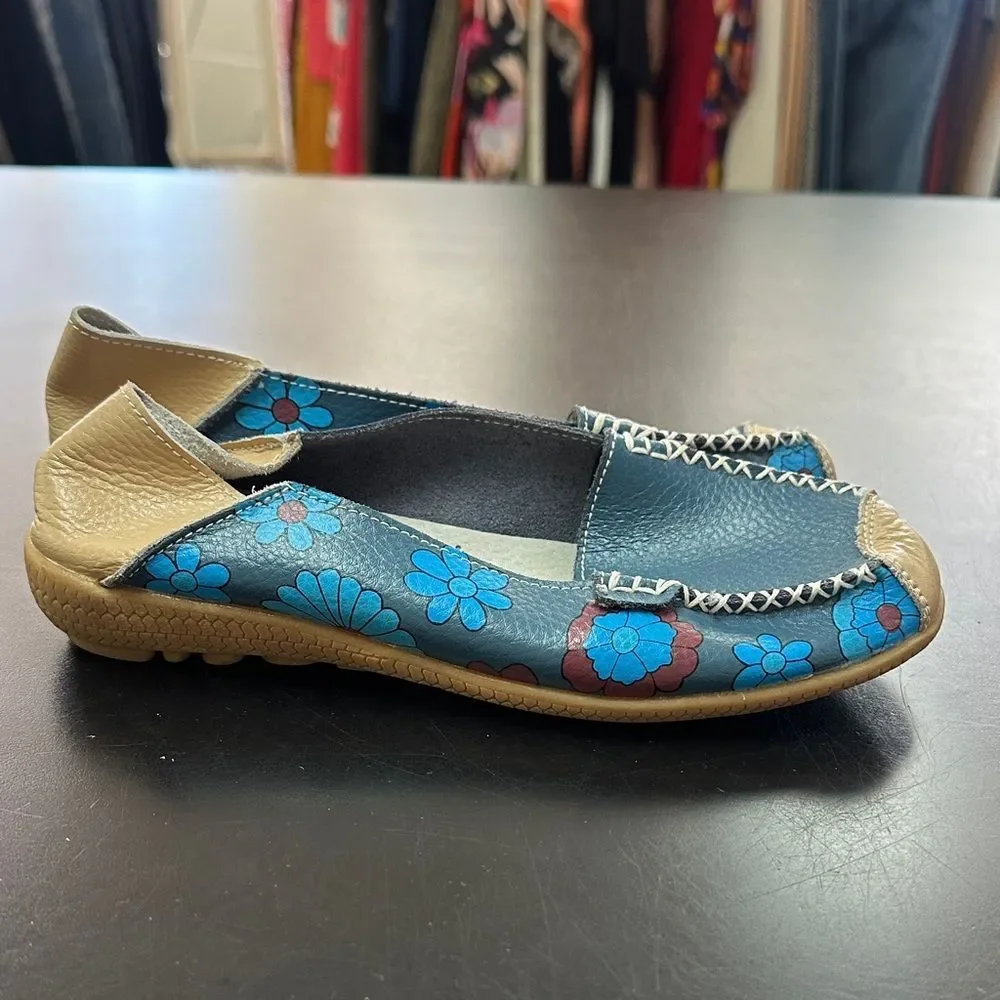Women’s Blue Floral Espadrille Flats - Comfort Slip-Ons
